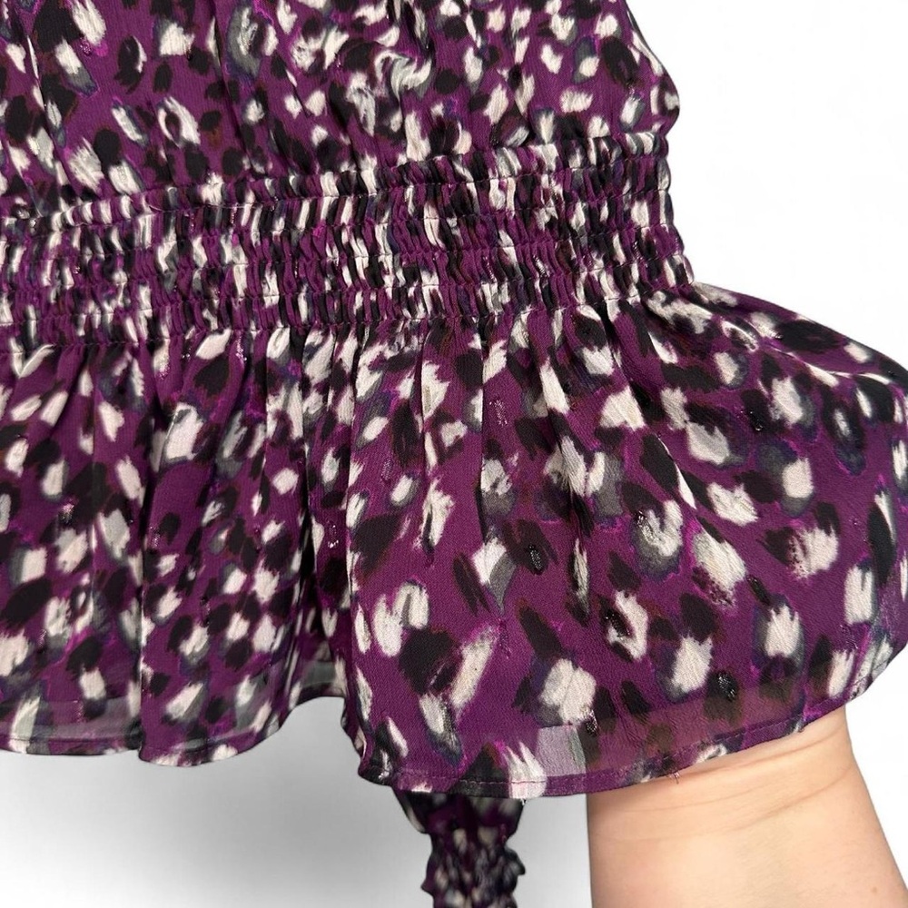 Express V-Neck Peplum Purple Blouse with Ruffles - Picture 7 of 8